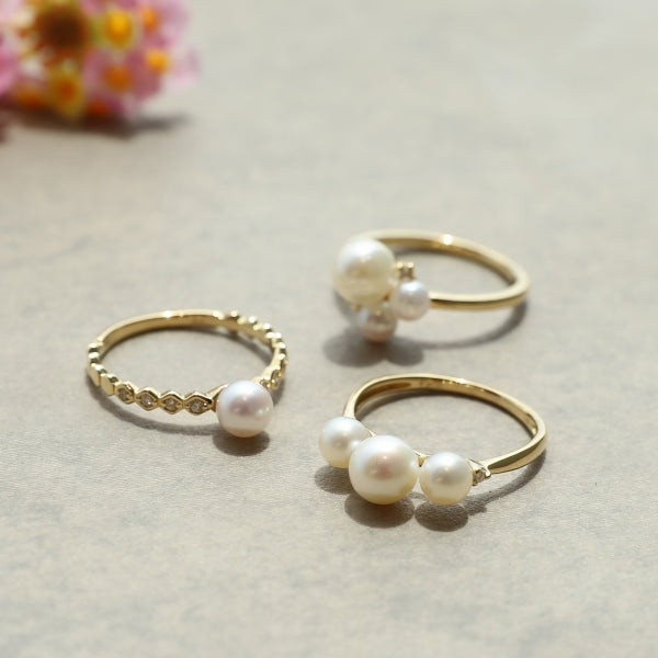 パール/ダイヤモンド K18リング(アコヤ真珠/ベビーパール/5.5mm~6.0mm/3.5mm~4.0mm/6月誕生石)《WRGQ3083》