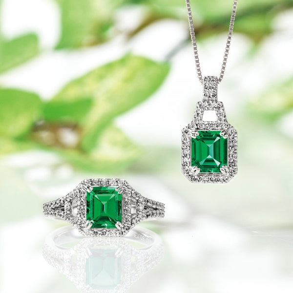 エメラルド/ダイヤモンド プラチナネックレス(クレサンベール/エメラルドカット/5月誕生石)《BPDE2078》