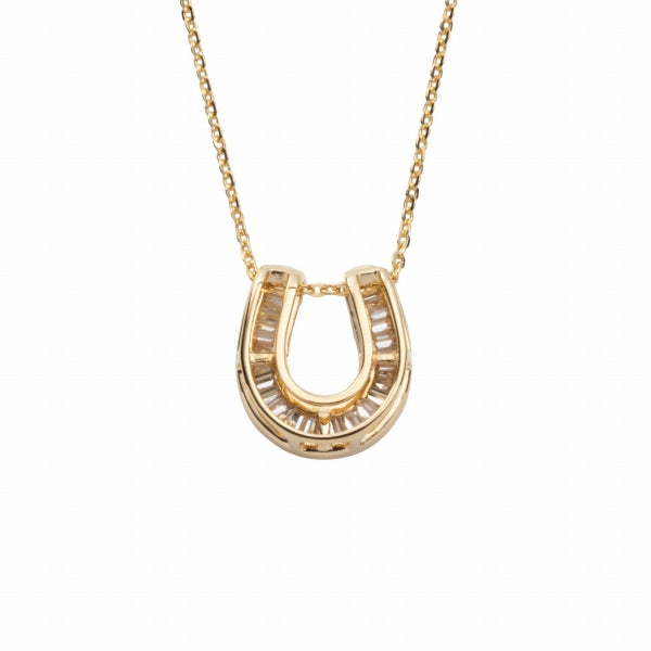 ダイヤモンド K18ネックレス(計0.15カラット/テーパーバケット/馬蹄モチーフ/ベゼル/4月誕生石)《WPDD3500》