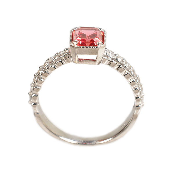 パパラチアサファイア/ダイヤモンド K18リング(クレサンベール/エメラルドカット/アンティーク風/9月誕生石)《WRGP2636》