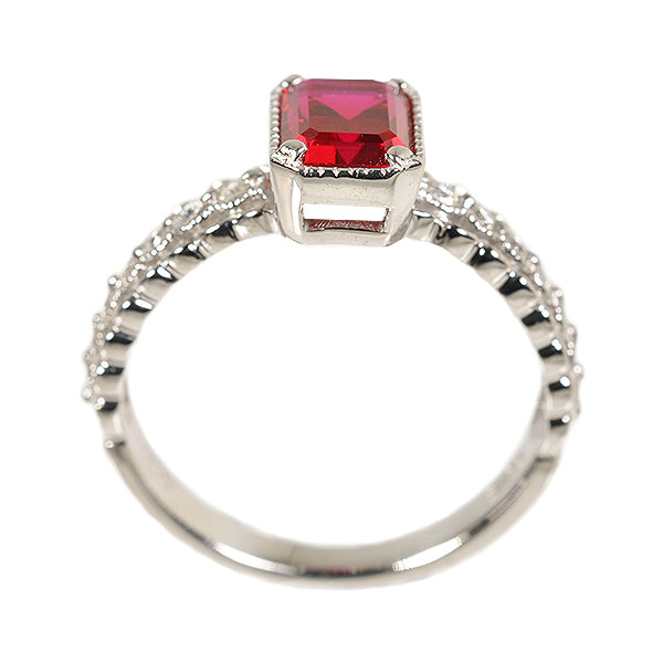 ルビー/ダイヤモンド K18リング(クレサンベール/エメラルドカット/アンティーク風/7月誕生石)《WRGR2636》