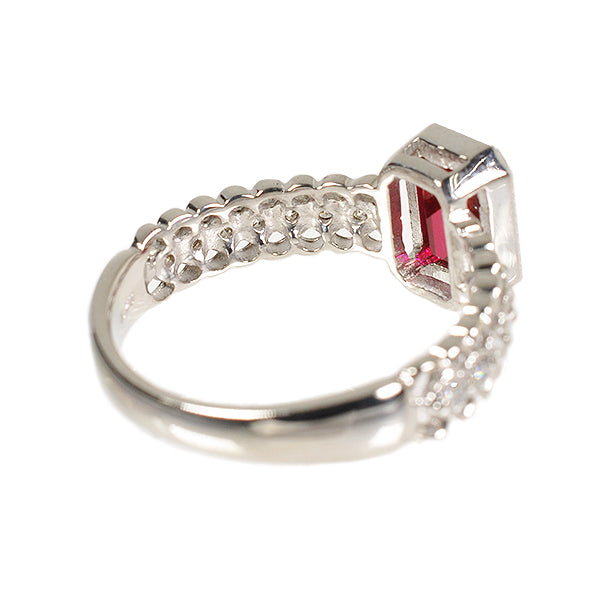 ルビー/ダイヤモンド K18リング(クレサンベール/エメラルドカット/アンティーク風/7月誕生石)《WRGR2636》