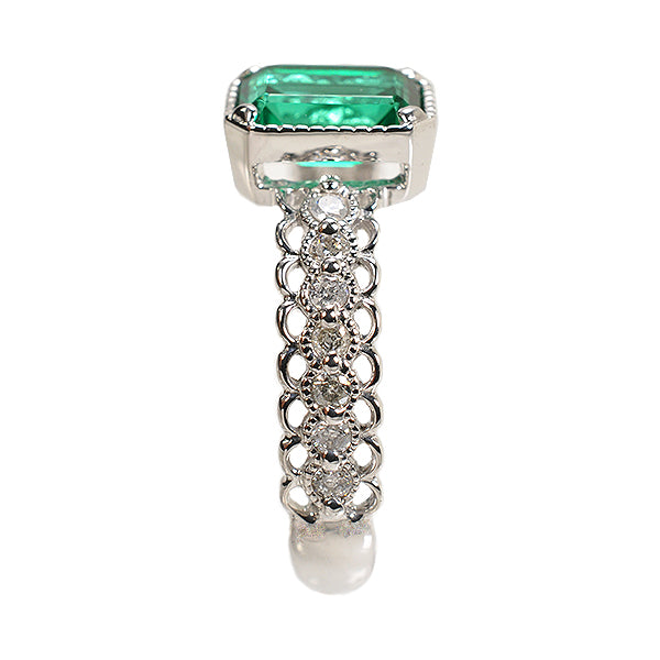 エメラルド/ダイヤモンド K18リング(クレサンベール/エメラルドカット/アンティーク風/5月誕生石)《WRGE2636》