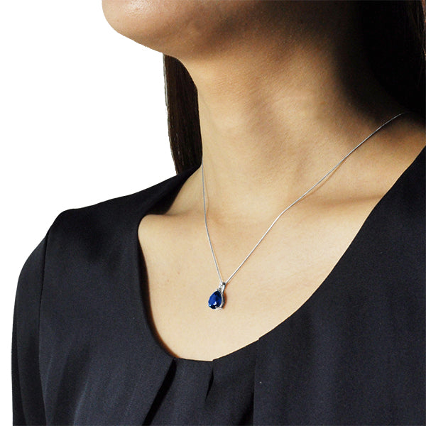 ブルーサファイア/ダイヤモンド プラチナネックレス(クレサンベール/ペアシェイプ/9月誕生石)《WPDS3093》