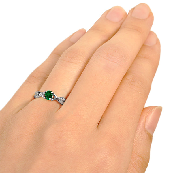 エメラルド/ダイヤモンド K18リング(クレサンベール/オーバル/クロスモチーフ/5月誕生石)《BRGE2653》