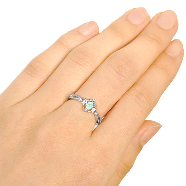 ウォーターオパール/ダイヤモンド K18リング(クレサンベール/オーバル/ミル打ち/10月誕生石)《WRGW2634》