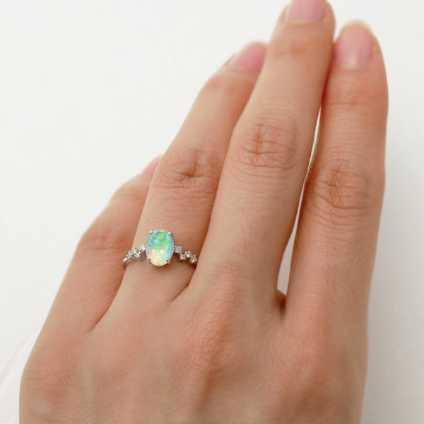 ウォーターオパール/ダイヤモンド K18リング(クレサンベール/オーバル/10月誕生石)《WRGW3138》