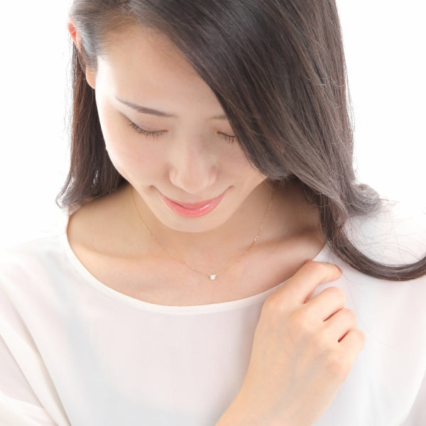 ダイヤモンド K18ネックレス(0.15カラット/Dカラー/SI2UP/3EX(H&C)/一粒/フロートセッティング/4月誕生石/グレーディングレポート付き)《JPDD1436》