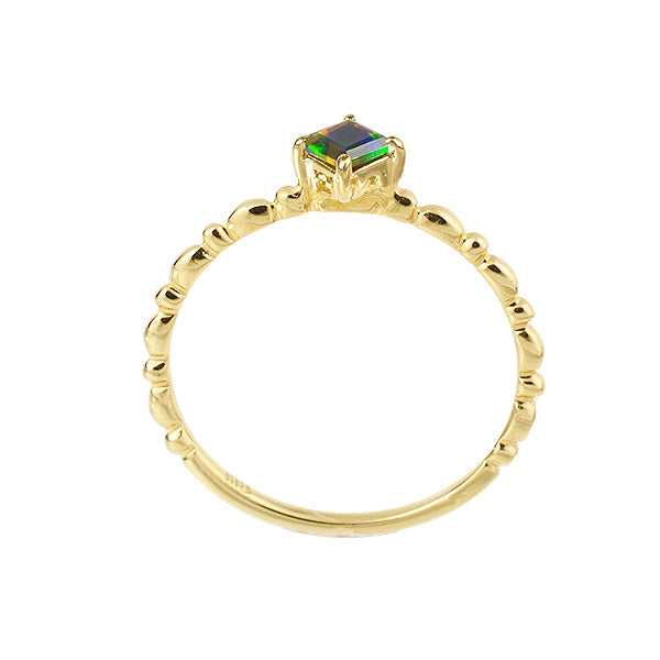 ブラックオパール K18リング(クレサンベール/パレット/エメラルドカット/ウェーブ/10月誕生石)《WRGB2645》