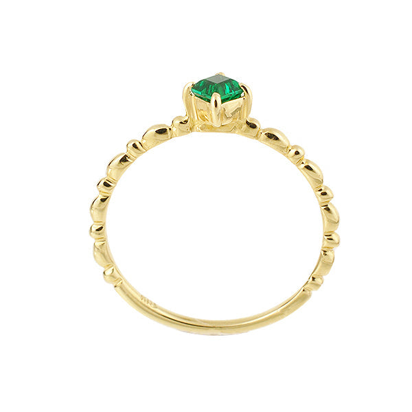 エメラルド K18リング(クレサンベール/パレット/エメラルドカット/ウェーブ/5月誕生石)《WRGE2645》