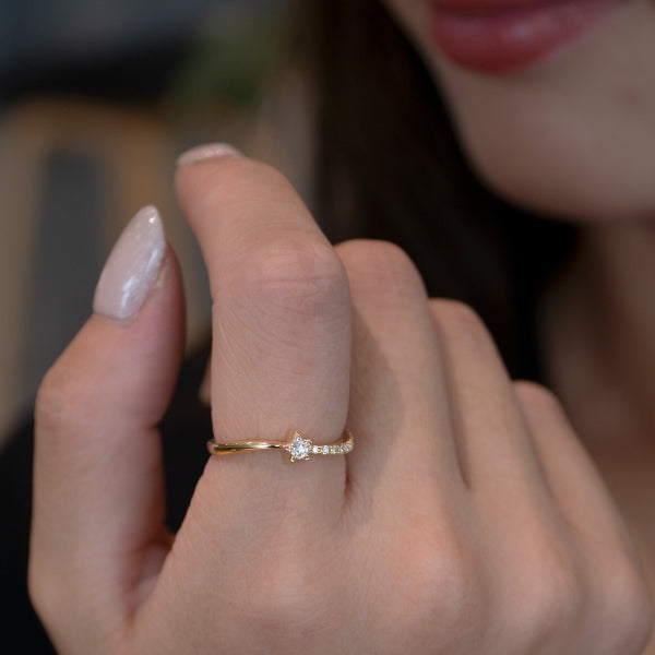 ダイヤモンド K18リング(計0.14カラット/スターモチーフ/シューティングスター/ブリリアントタイム/4月誕生石)《WRGD4142》