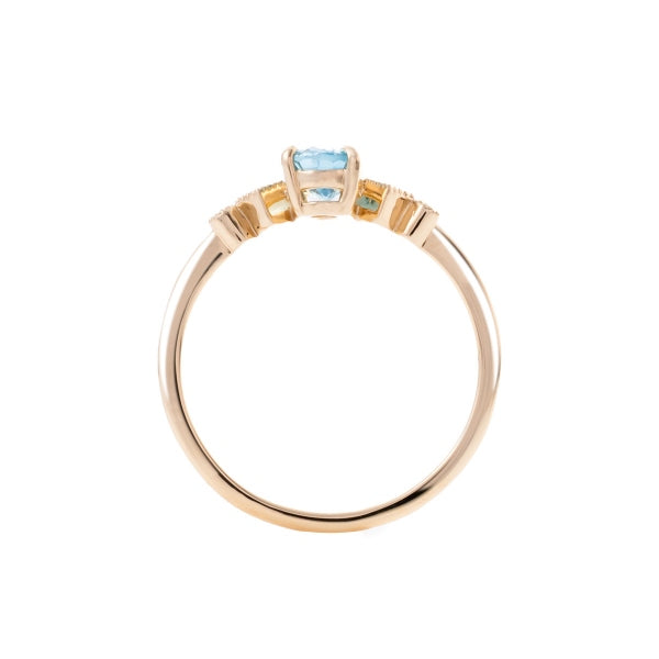 ブルージルコン/ダイヤモンド K18リング(オーバル/ミル打ち/12月誕生石)《KRGN0015》