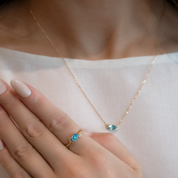 ブルージルコン/ダイヤモンド K18リング(オーバル/12月誕生石)《KRGN0021》