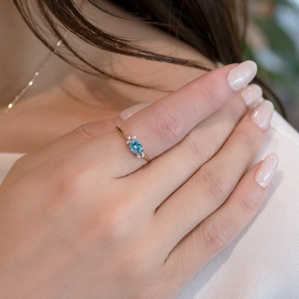 ブルージルコン/ダイヤモンド K18リング(オーバル/12月誕生石)《KRGN0022》