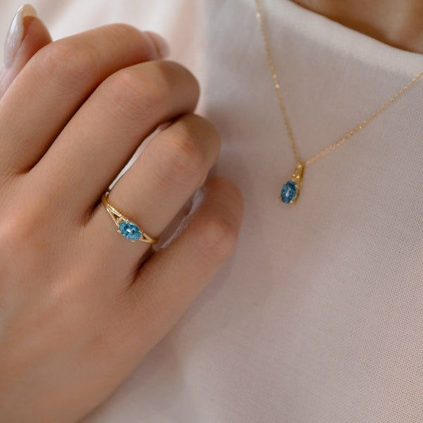 ブルージルコン/ダイヤモンド K18リング(オーバル/12月誕生石)《KRGN0027》