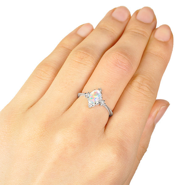 ウォーターオパール/ダイヤモンド K18リング(クレサンベール/オーバル/10月誕生石)《BRGW2652》