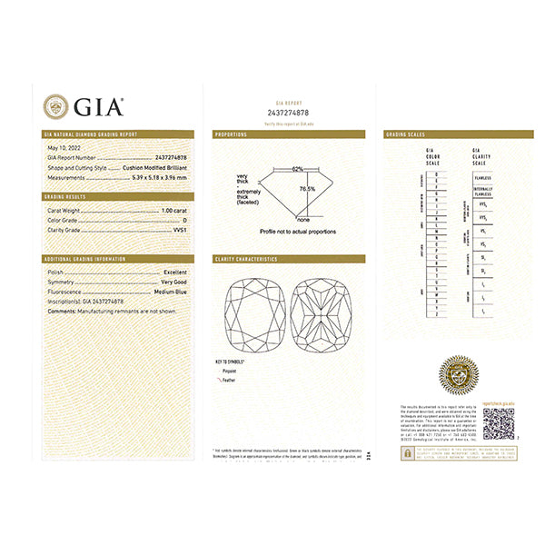 ダイヤモンド プラチナネックレス(1.0カラット/Dカラー/VVS1/クッションカット/一粒/4月誕生石/GIAグレーディングレポート付き)《JPDD1578》