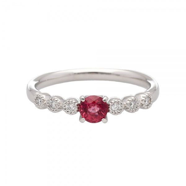 レッドスピネル/ダイヤモンド プラチナリング(ミル打ち/8月誕生石)《WRGN4156》