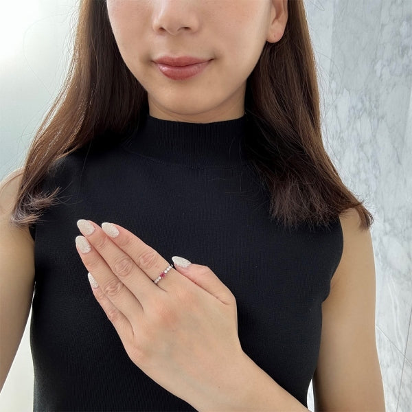 レッドスピネル/ダイヤモンド プラチナリング(ミル打ち/8月誕生石)《WRGN4156》