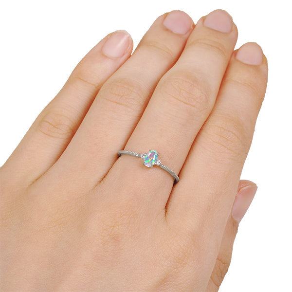 ウォーターオパール/ダイヤモンド K18リング(クレサンベール/ミル打ち/アンティーク風/10月誕生石)《BRGW7620》