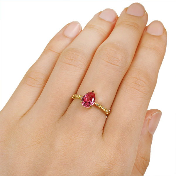 パパラチアサファイア/ダイヤモンド K18リング(クレサンベール/ペアシェイプ/アンティーク風/9月誕生石)《WRGP2954》