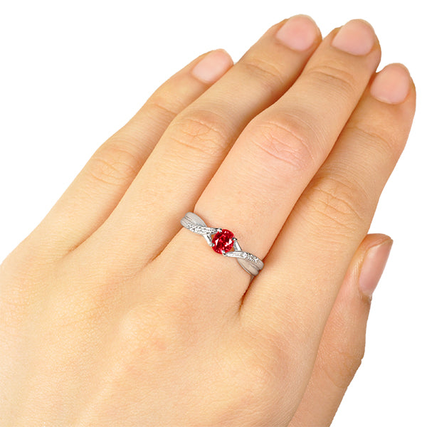 ルビー/ダイヤモンド K18リング(クレサンベール/オーバル/クロスモチーフ/7月誕生石)《BRGR2653》