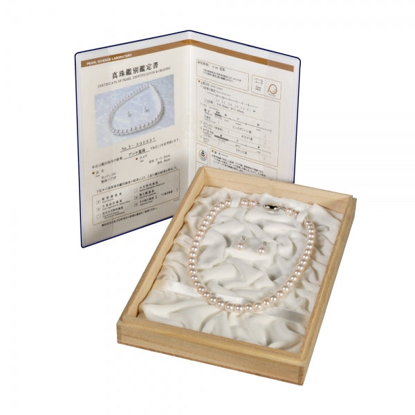 パール シルバー /K14ネックレス/イヤリング(花珠/アコヤ真珠/8.5mm~9.0mm/2点セット/6月誕生石/花珠鑑別鑑定書付き)《JNKQ1196》