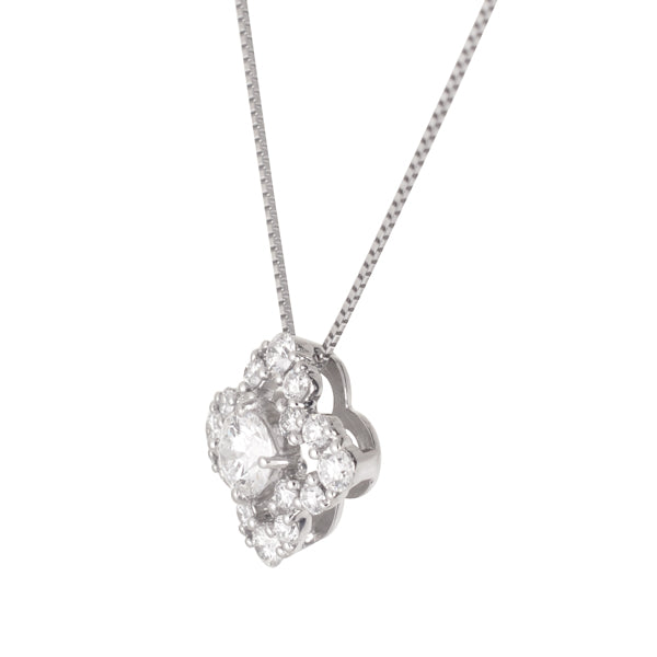 ダイヤモンド プラチナネックレス(計0.2カラット/Dカラー/SI2UP/3EX(H&C)/フラワーモチーフ/4月誕生石/グレーディングレポート付き)《JPDD1177》