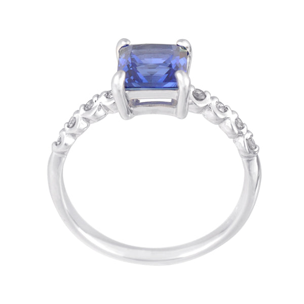 ブルーサファイア/ダイヤモンド K18リング(クレサンベール/プリンセス/9月誕生石)《WRGS3142》