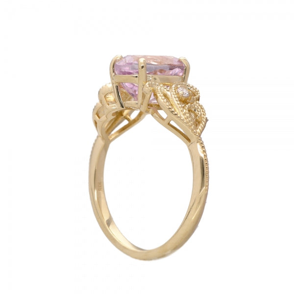 クンツァイト/ダイヤモンド K18リング(オーバル/ミル打ち/エアリー/9月誕生石)《WRGN4161》