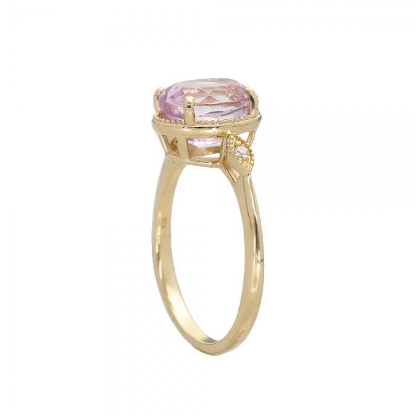 クンツァイト/ダイヤモンド K18リング(オーバル/ミル打ち/9月誕生石)《WRGN4162》