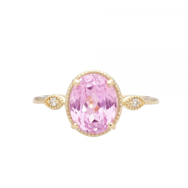 クンツァイト/ダイヤモンド K18リング(オーバル/ミル打ち/9月誕生石)《WRGN4162》