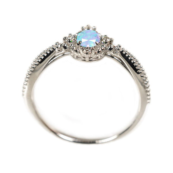 ウォーターオパール/ダイヤモンド K18リング(クレサンベール/オーバル/ミル打ち/10月誕生石)《WRGW2634》