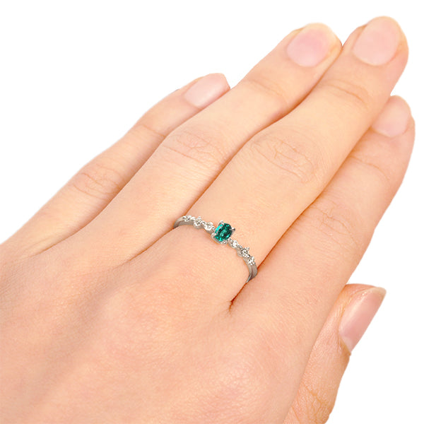 エメラルド/ダイヤモンド K18リング(クレサンベール/オーバル/5月誕生石)《BRGE7619》