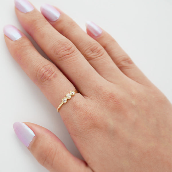 ダイヤモンド K18リング(計0.1カラット/ローズカット/ミル打ち/4月誕生石)《WRGD3706》