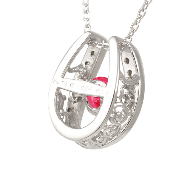 ルビー/ダイヤモンド K18ネックレス(クレサンベール/ダンシングストーン/馬蹄モチーフ/7月誕生石)《WPDR2716》