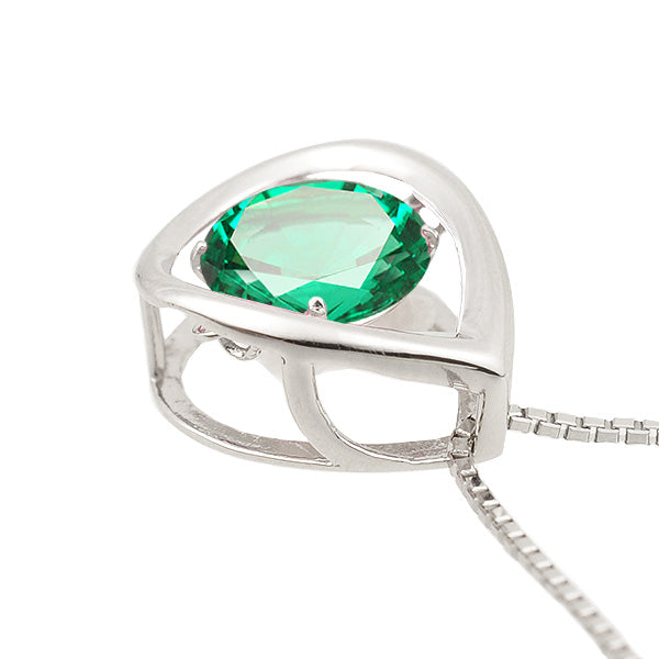 エメラルド プラチナネックレス(クレサンベール/ダンシングストーン/雫モチーフ/5月誕生石)《WPDE2714》