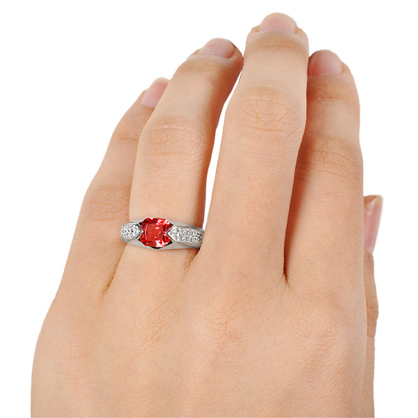 パパラチアサファイア/ダイヤモンド プラチナリング(クレサンベール/プリンセスエメラルド/9月誕生石)《BRGP7668》