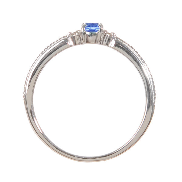 ブルーサファイア/ダイヤモンド K18リング(クレサンベール/ミル打ち/アンティーク風/9月誕生石)《BRGS7620》