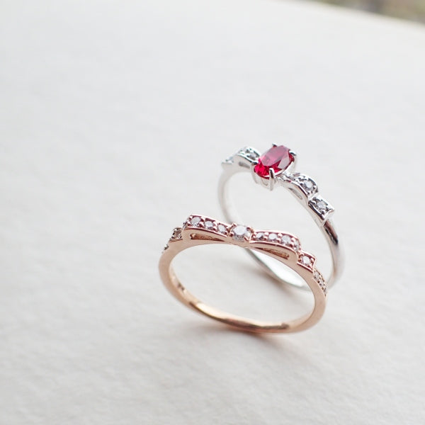 ルビー/ダイヤモンド K18リング(クレサンベール/オーバル/リボンモチーフ/7月誕生石)《BRGR7625》