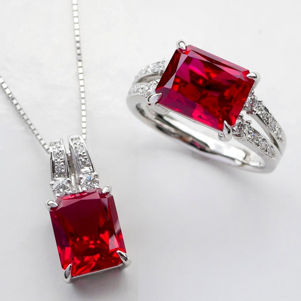 ルビー/ダイヤモンド PTリング(クレサンベール/ラディアントカット/ラグジュアリー/7月誕生石)《BRGR3100》