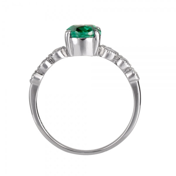エメラルド/ダイヤモンド プラチナリング(クレサンベール/オーバル/ミル打ち/アンティーク風/5月誕生石)《WRGE3542》