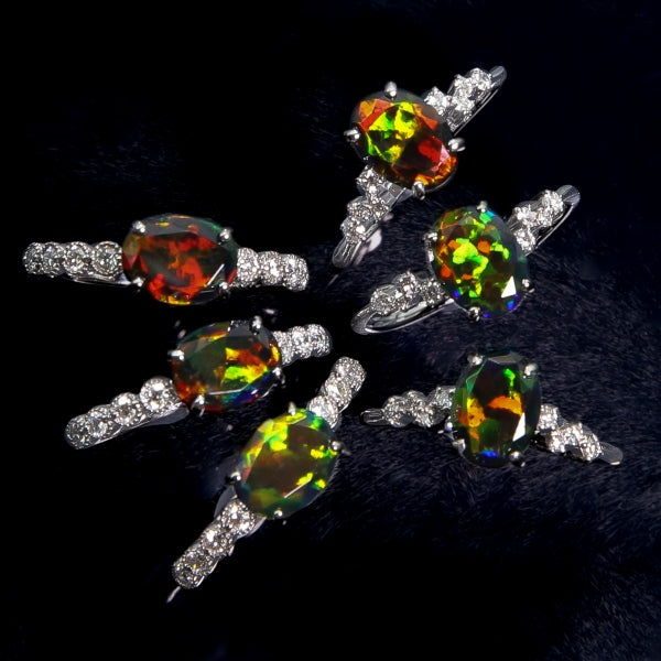 ブラックオパール/ダイヤモンド K18リング(クレサンベール/オーバル/10月誕生石)《WRGB3138》