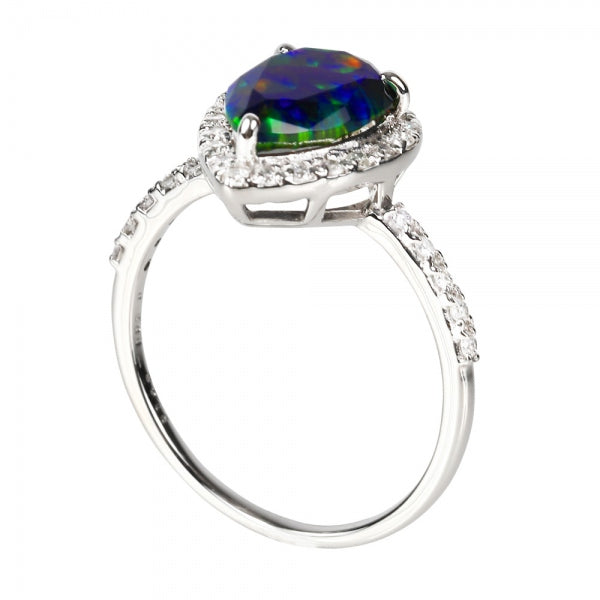 ブラックオパール/ダイヤモンド プラチナリング(クレサンベール/ペアシェイプ/取り巻き/10月誕生石)《WRGB4102》