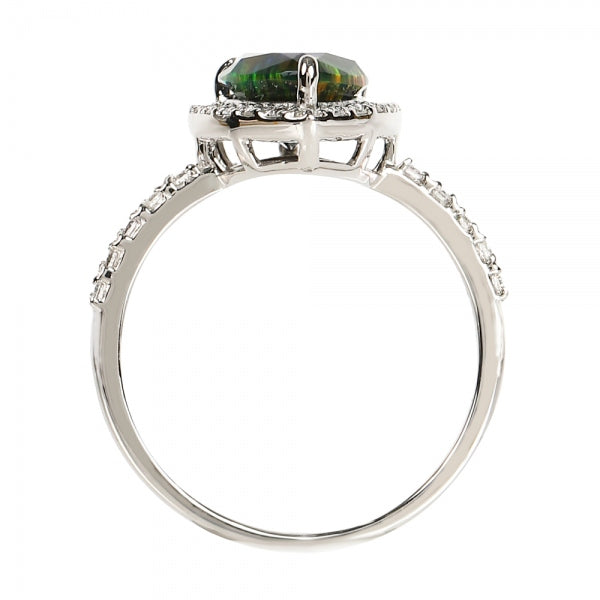 ブラックオパール/ダイヤモンド プラチナリング(クレサンベール/ペアシェイプ/取り巻き/10月誕生石)《WRGB4102》