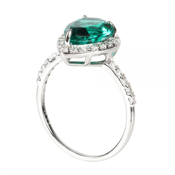 エメラルド/ダイヤモンド プラチナリング(クレサンベール/ペアシェイプ/取り巻き/5月誕生石)《WRGE4102》