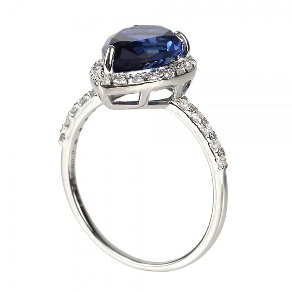 ブルーサファイア/ダイヤモンド プラチナリング(クレサンベール/ペアシェイプ/取り巻き/9月誕生石)《WRGS4102》