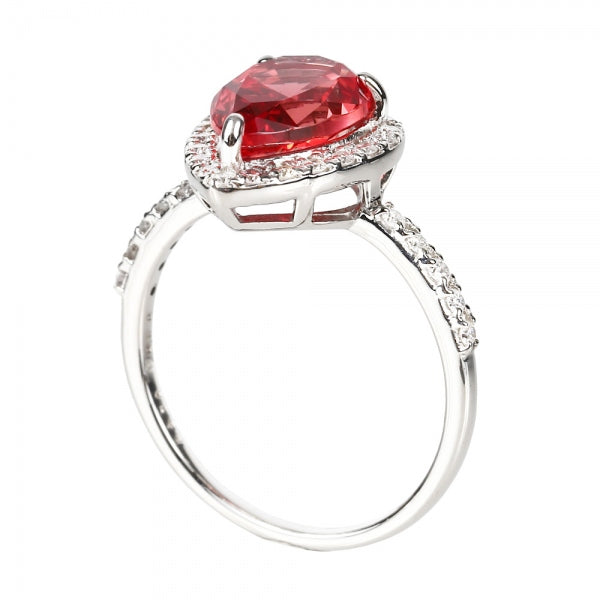 パパラチアサファイア/ダイヤモンド プラチナリング(クレサンベール/ペアシェイプ/取り巻き/9月誕生石)《WRGP4102》