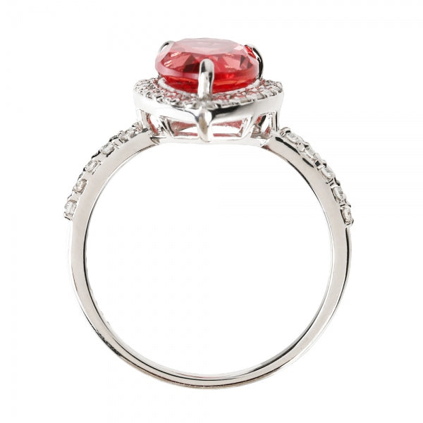 パパラチアサファイア/ダイヤモンド プラチナリング(クレサンベール/ペアシェイプ/取り巻き/9月誕生石)《WRGP4102》