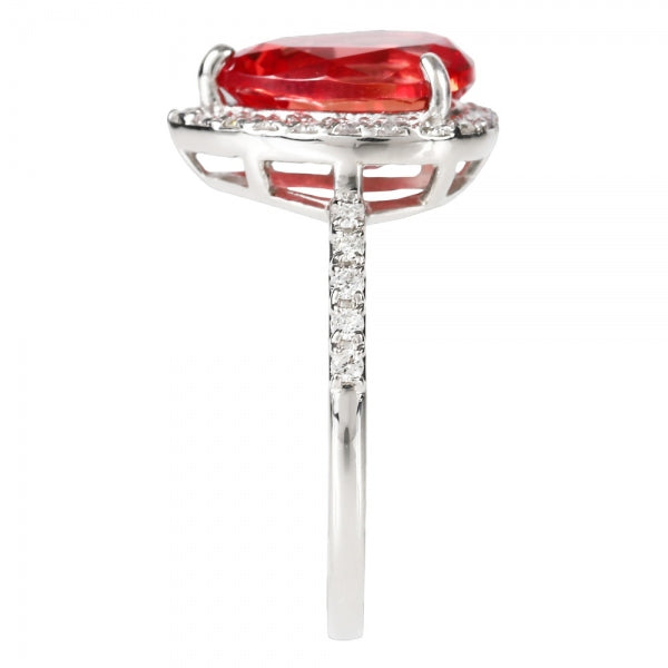 パパラチアサファイア/ダイヤモンド プラチナリング(クレサンベール/ペアシェイプ/取り巻き/9月誕生石)《WRGP4102》